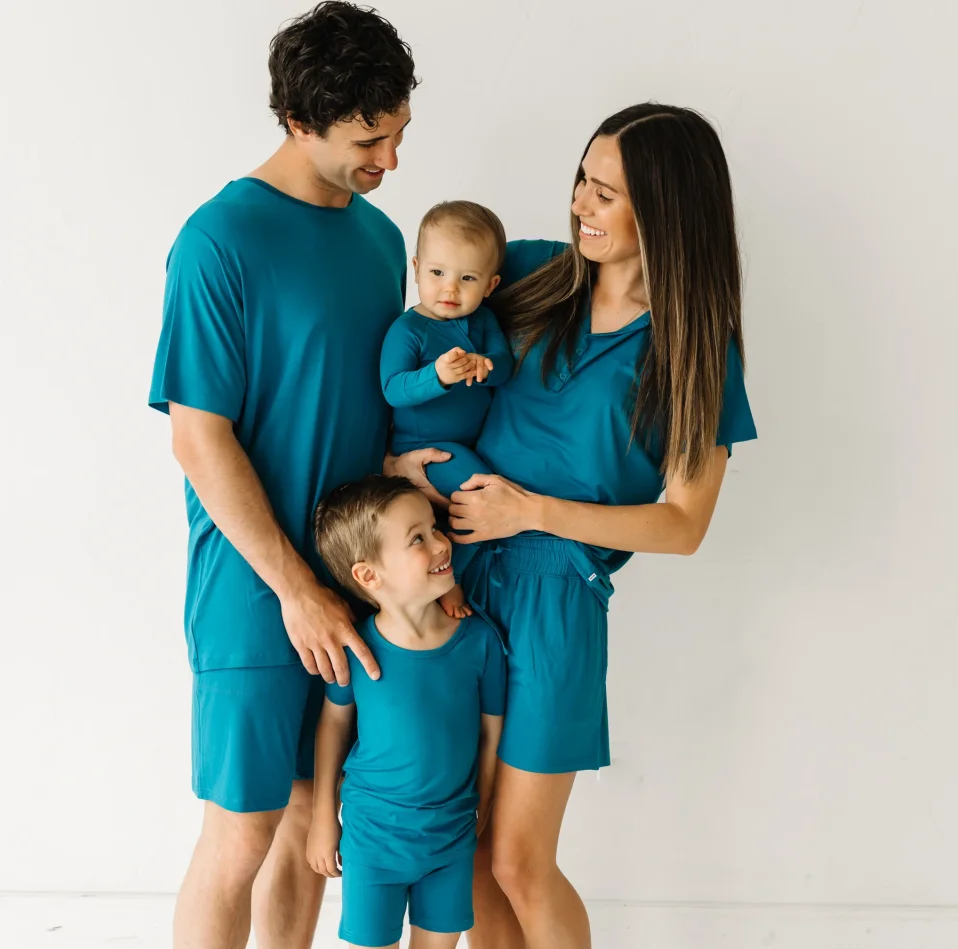 Custom Family Matching Outfits Pajamas Solid color bamboo clothes parent and child home wear wholesale