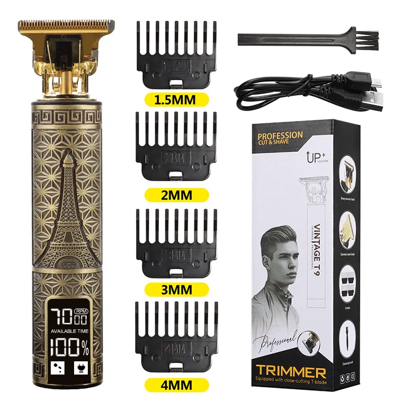 Vintage T9 Trimmer cortador de pelo Hair Mower 0mm Hair Cutter T blade Barber Machines Buddha Lcd  Barber Clippers