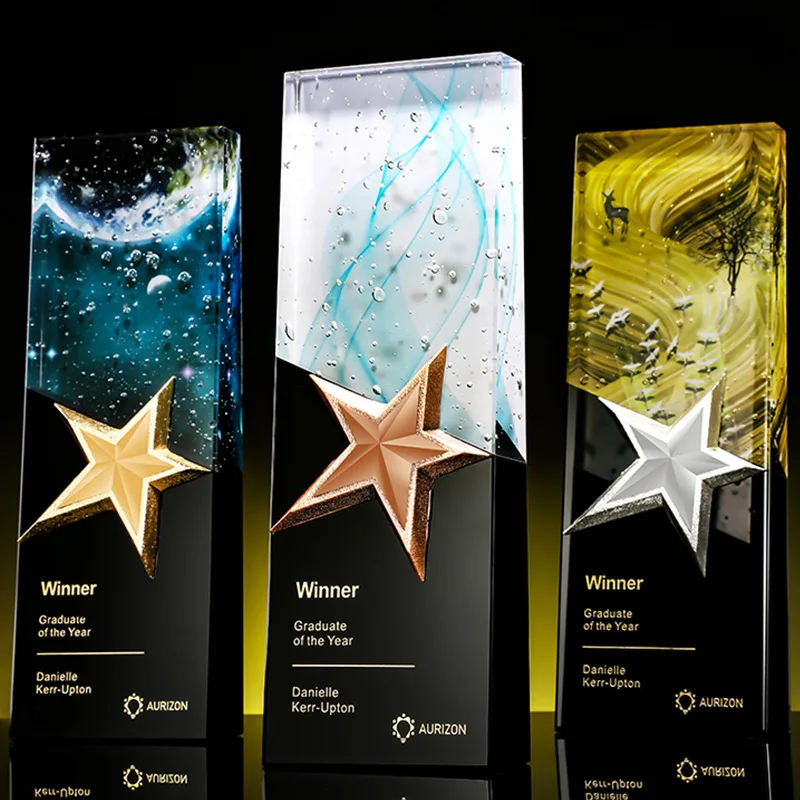 JY New Arrival Color Printing Any Patterns Crystal Star Trophy For Annual Conference Gifts