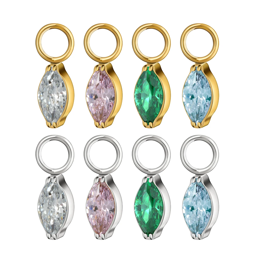 Right Grand ASTM F136 Titanium Cubic Zirconia Marquise Charm Lobe Hoop Huggie Earrings Charm