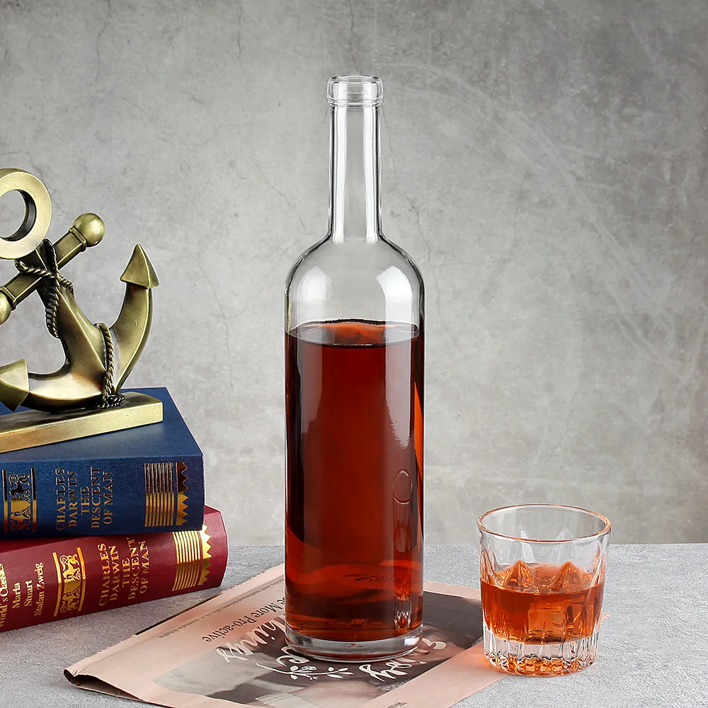 375 мл 500 750 Прозрачный водочный ликер Текила виски бренди спирт стеклянная бутылка вина с пробкой