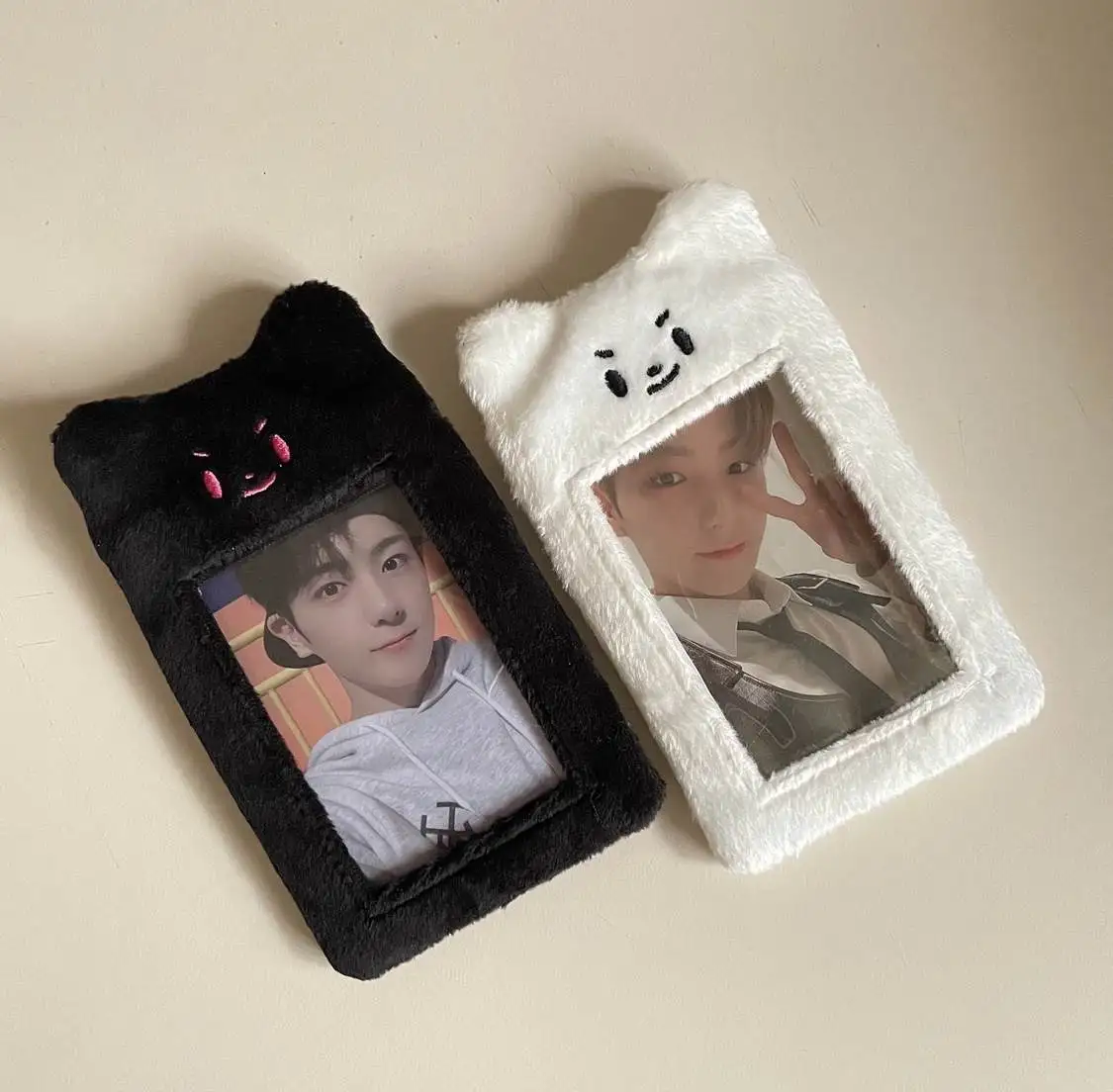 cute club photocard holder embroidered fabric rabbit fox doll fluffy collect card holder kpop plush photocard holder