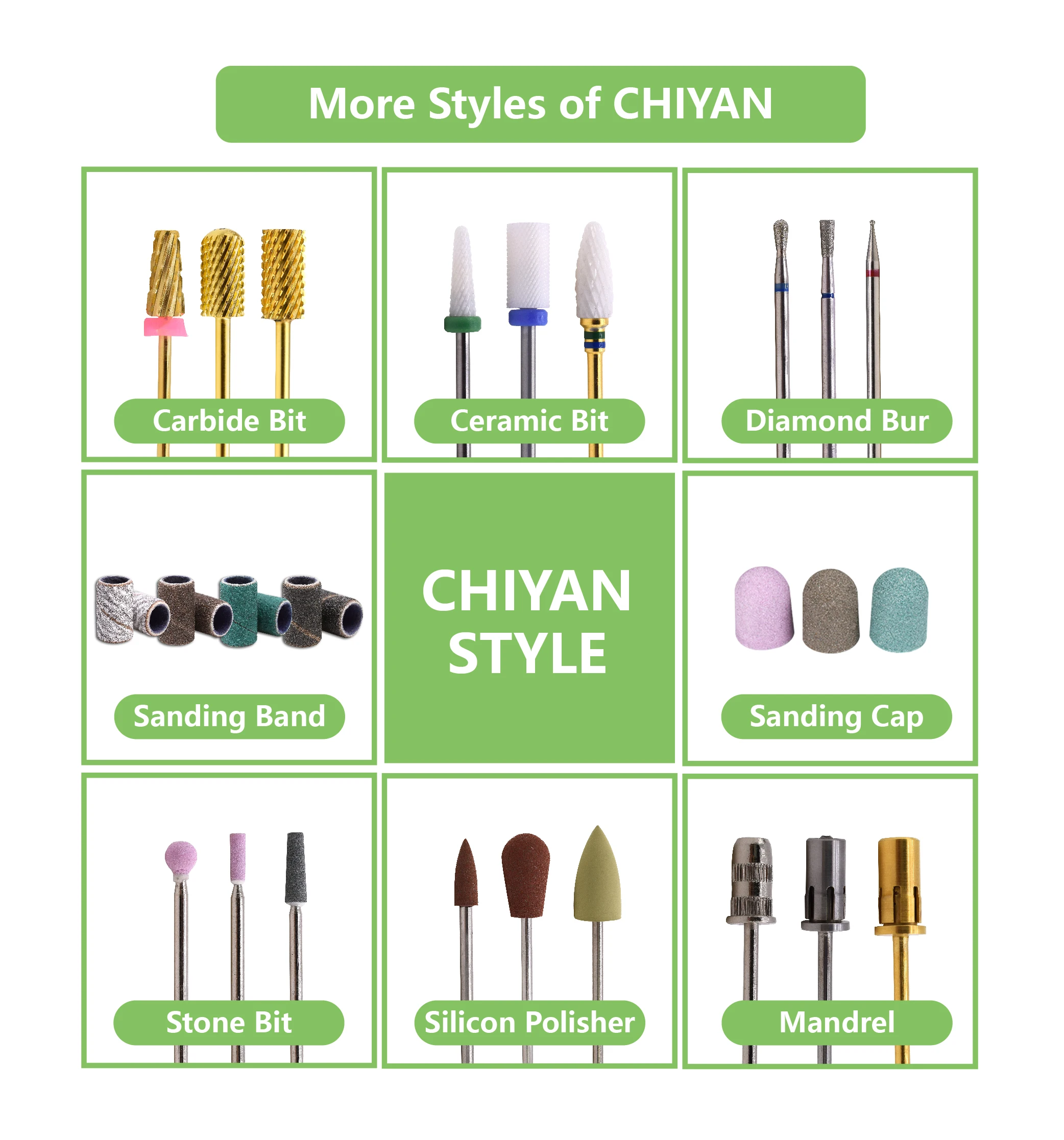 Tungsten Nail Drill Bit Set 10pcs Tornado Volcano Cone Large Barrel Long Life Nano Purple 4XC Carbide Nail Drill Bit