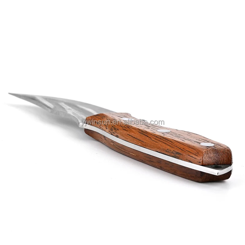 Hot sale  high quality original wood handle paring knife with hammered pattern blade hunting knife outdoor knife