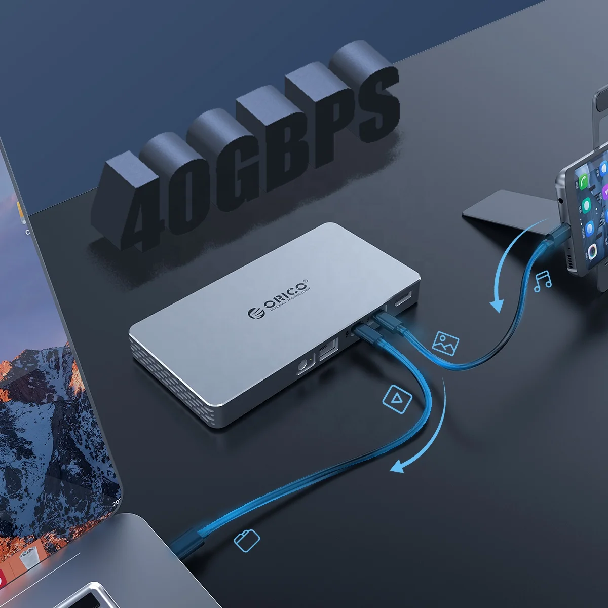 ORICO 40Gpbs PCIE HUB Thunderbolt3 Ethernet Laptop NVMe NGFF M.2 B-key Dual Protocol SSD Dock 4K/4K Thunderbolt OTBF-02