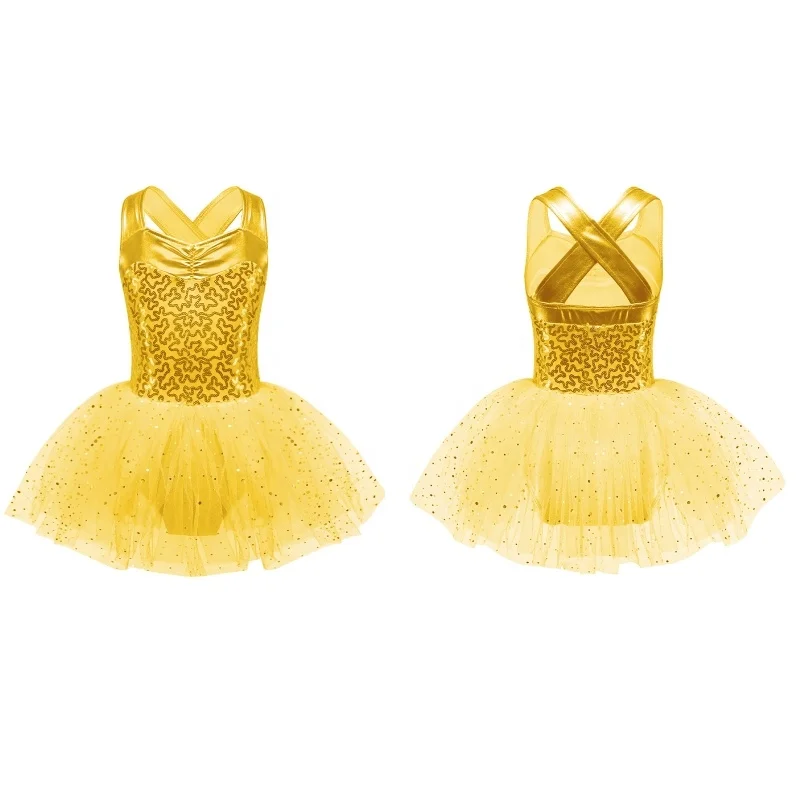 Wholesale Kids Gold Ballet Skirt Lyrical Tulle Performance Dance Wear Polyester Tutu Dress For Girls