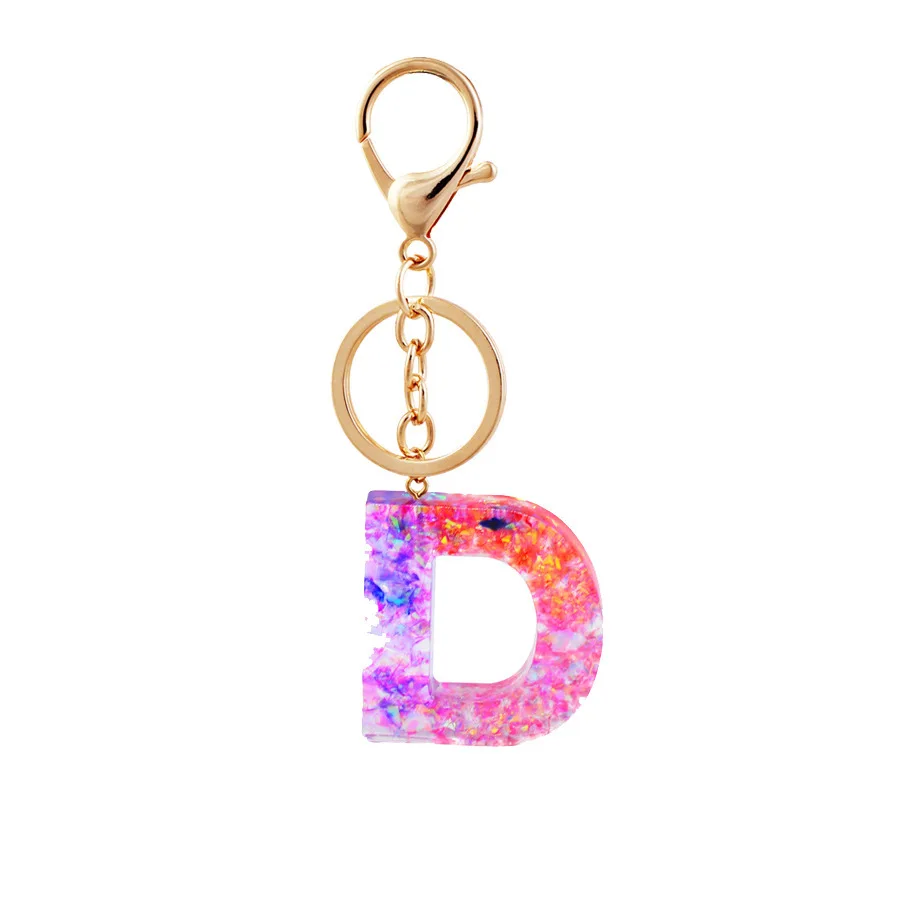 2023 fashion sell acrylic resin drop glue colourful 26 letter English pendant key chain