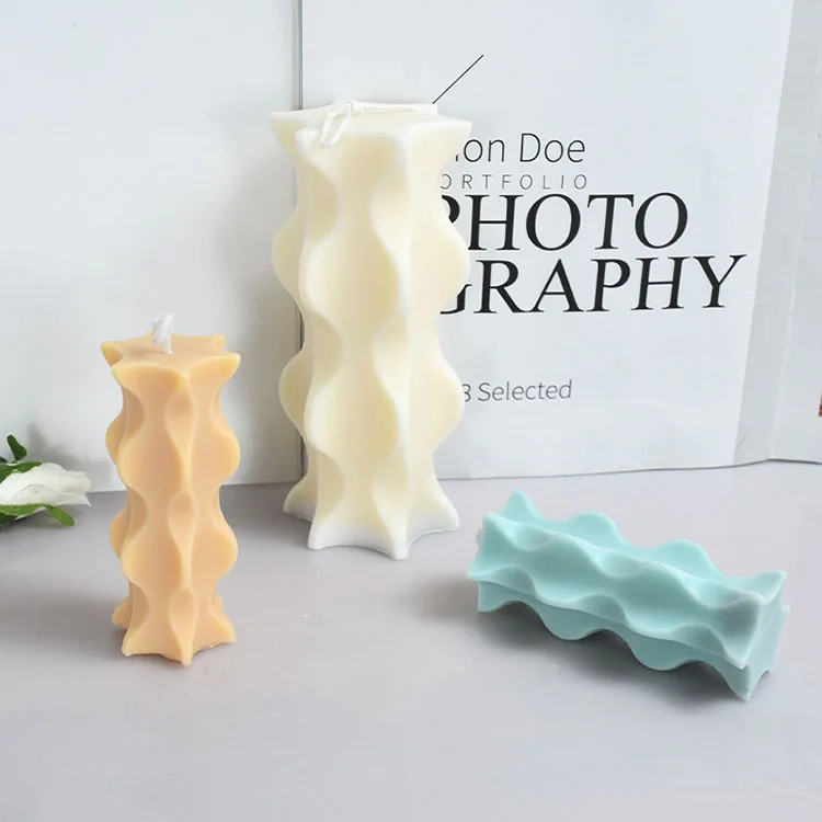 DIY Geometric Wave Column Candle Mould 3D Creative Special-Shaped Strip Column Aromatherapy Gypsum Manual Soap Mould Making Tool