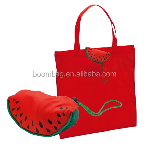 Cheap Promotional Custom Printed Polyester Fruit Shape Folding Reusable Bags Watermelon Shape Shopping Foldable Bag