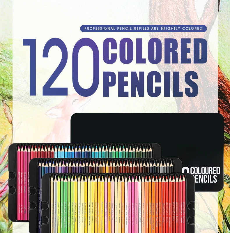 high quality High Grade Soft Lead custom artiest basswood 120 water color pencil in metal tin box