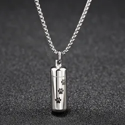 Wholesale Vintage Multi-color Stainless Steel Dog Paw Print Can Open Perfume Bottle Pendant Necklace Jewelry For Women