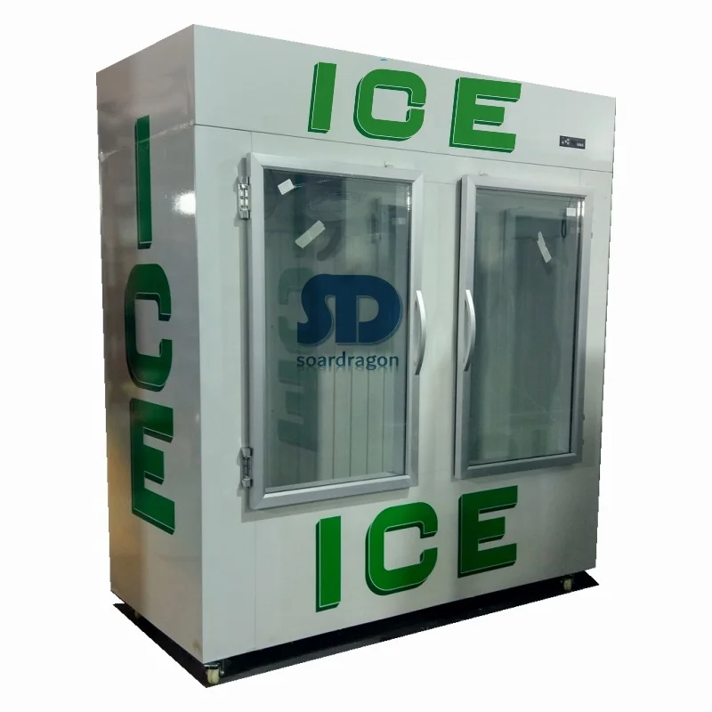 Soardragon Ice Storage Merchandiser Bags Ice Freezer Cabinet Single Glass Wheel / Stainless Steel Leg Freezers display Cooler