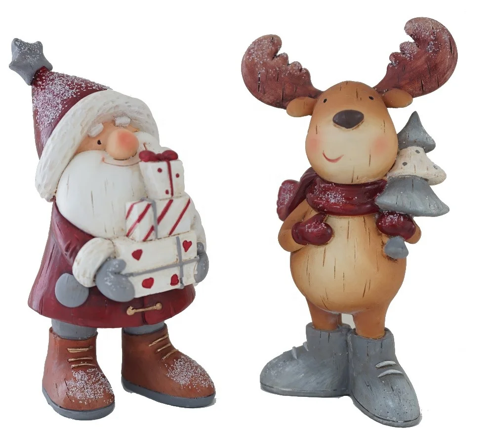 Cartoon Style Resin Comic Face Xmas Reindeer&Santa Claus Sculpture Rudolph the Red-Nosed Reindeer Traditions Ornament