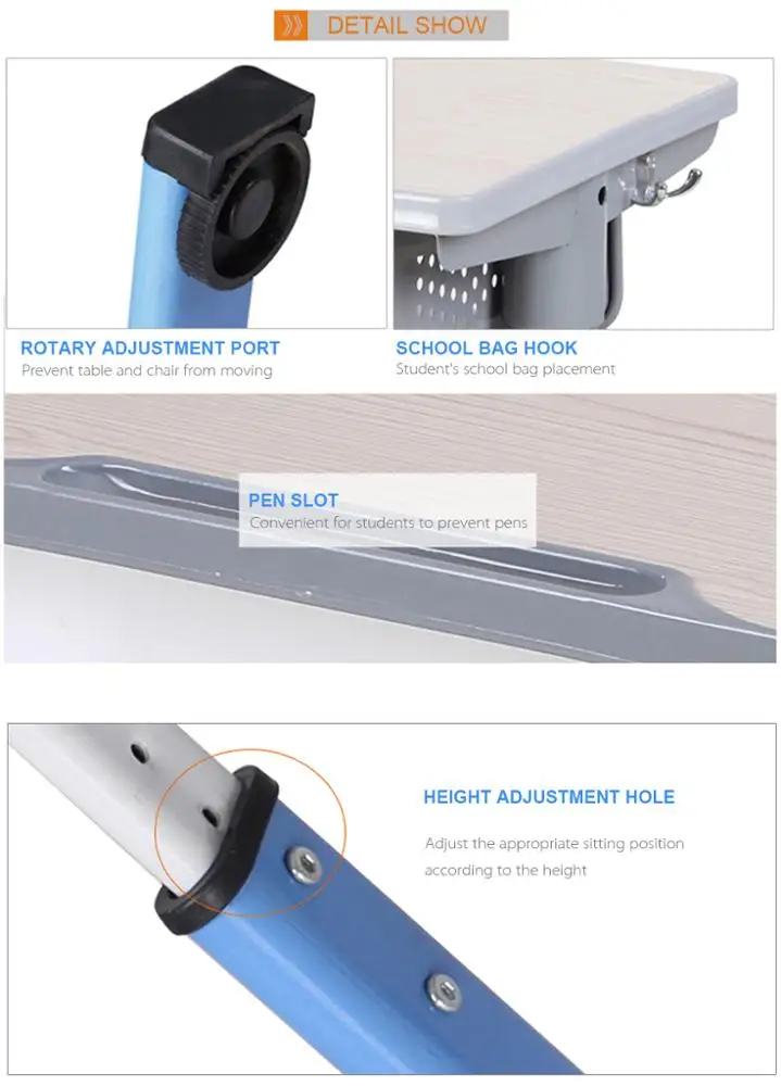 HY0336 Indian popular school set student desk chair with metal wood