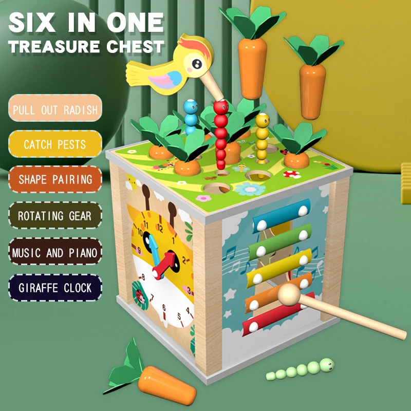 Early Educational Toys Geometry Blocks Matching Xylophone Stem Toy Wooden Activity Cube