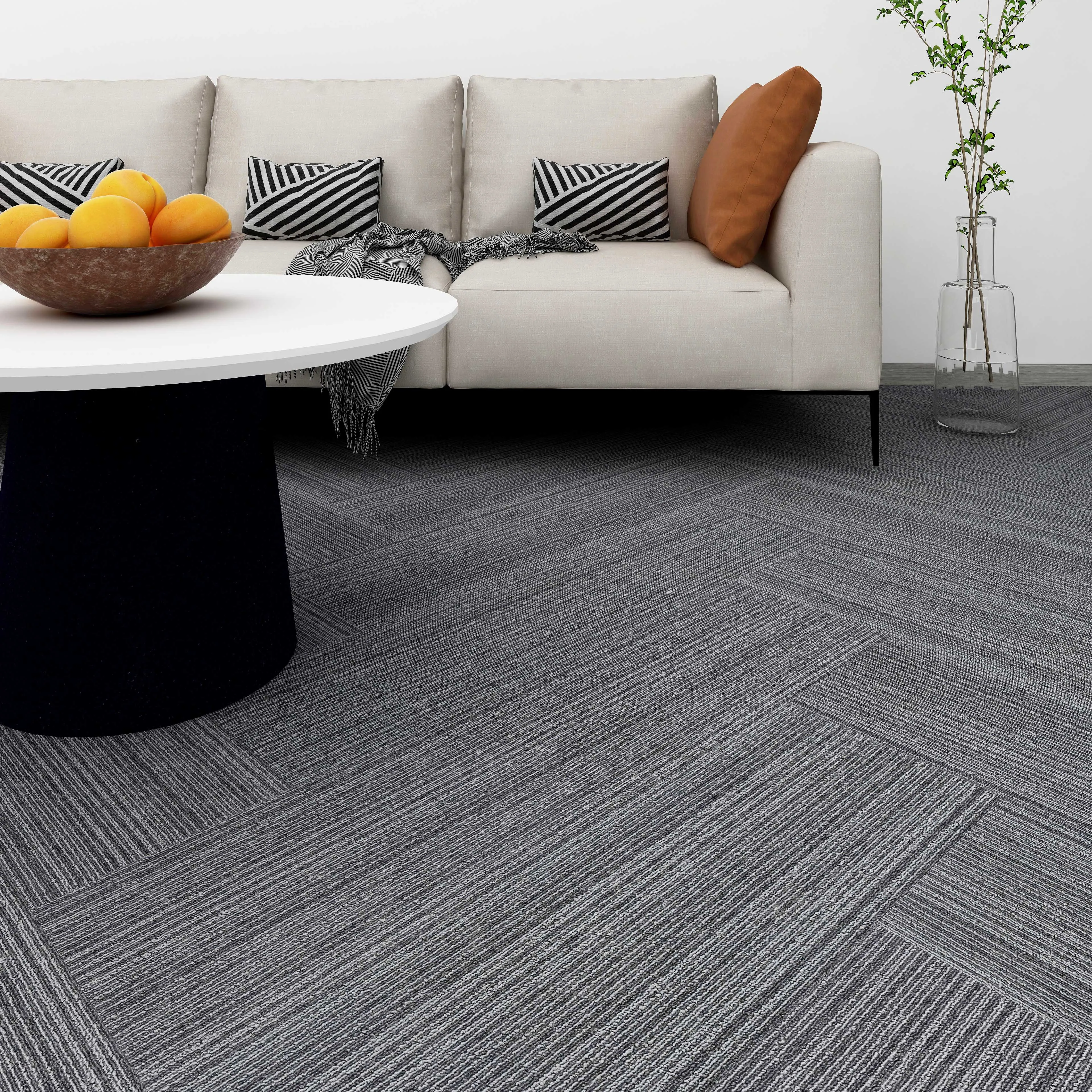 China Carpet Tiles Polypropylene Manufacturer Dark Gray Loop Medium Pile Carpet Tiles for Office Sale