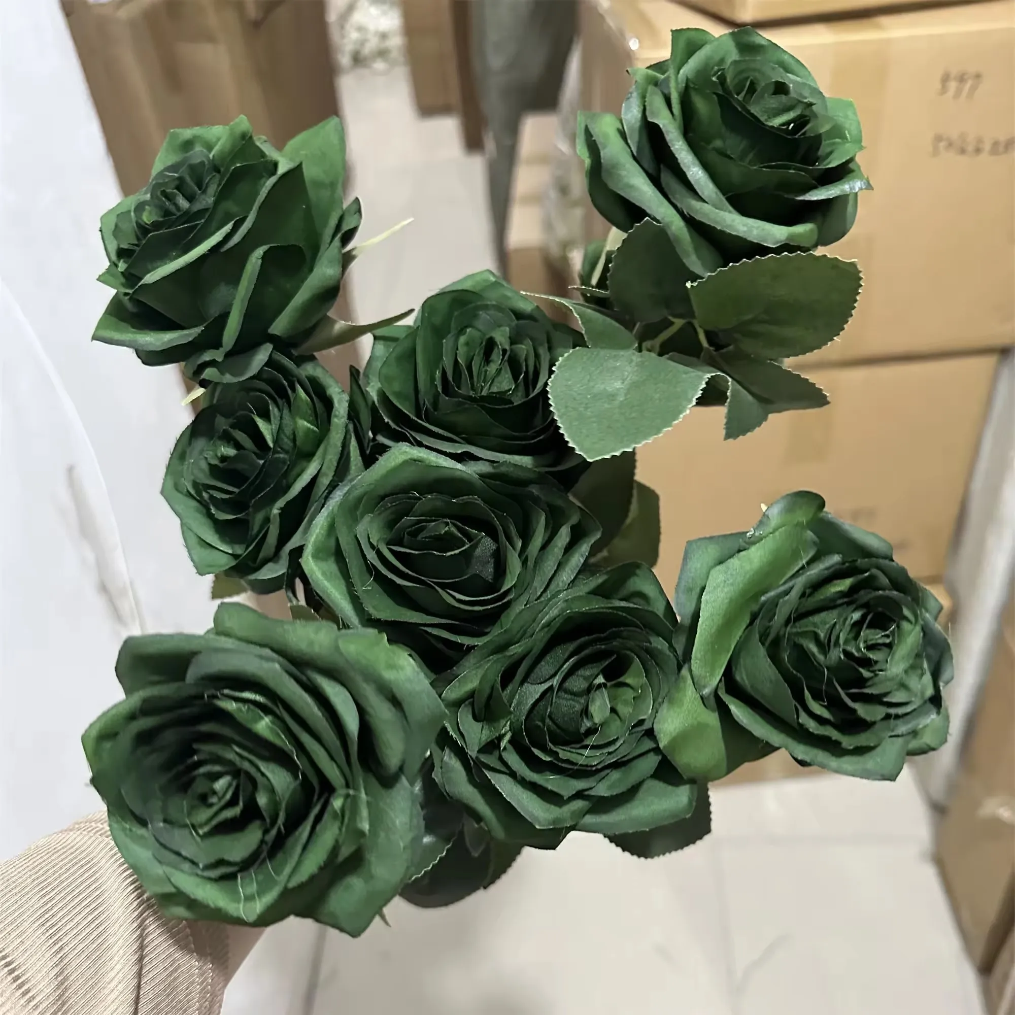 IFG 9 head silk wedding flowers decoration dark teal colour rose bouquet flower