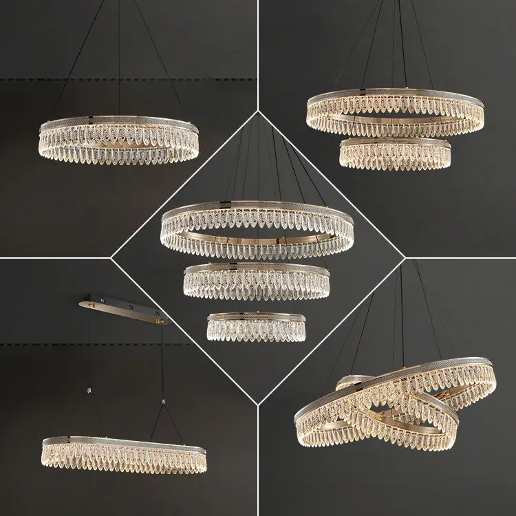 custom ring luxury large hotel living room bedroom ceiling stair K9 crystal lighting black modern nordic led chandelier