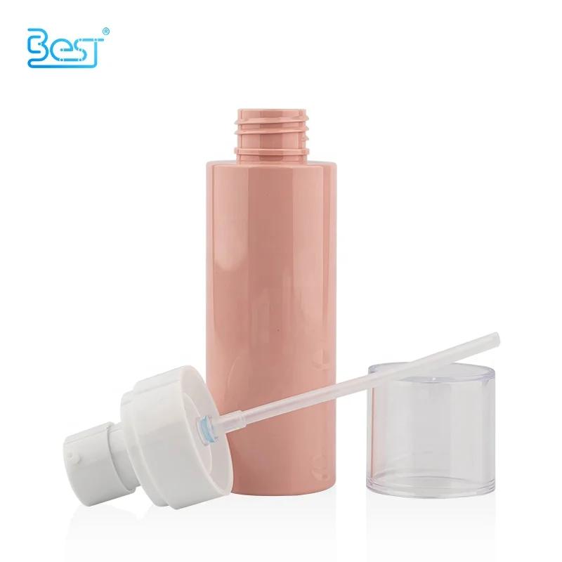 Empty Cosmetic Essential Oil Bottle Packaging 150ml 5oz Pink Plastic Gel Bottle for Hair Conditioner with White Lotion Pump