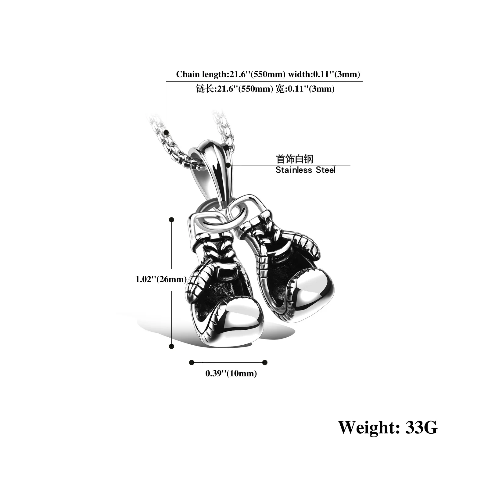 Fashion Sport Fitness Stainless Steel Mini Fist Pendant Necklace Titanium Steel Punk Boxing Glover Pendant Necklace for Men Gift