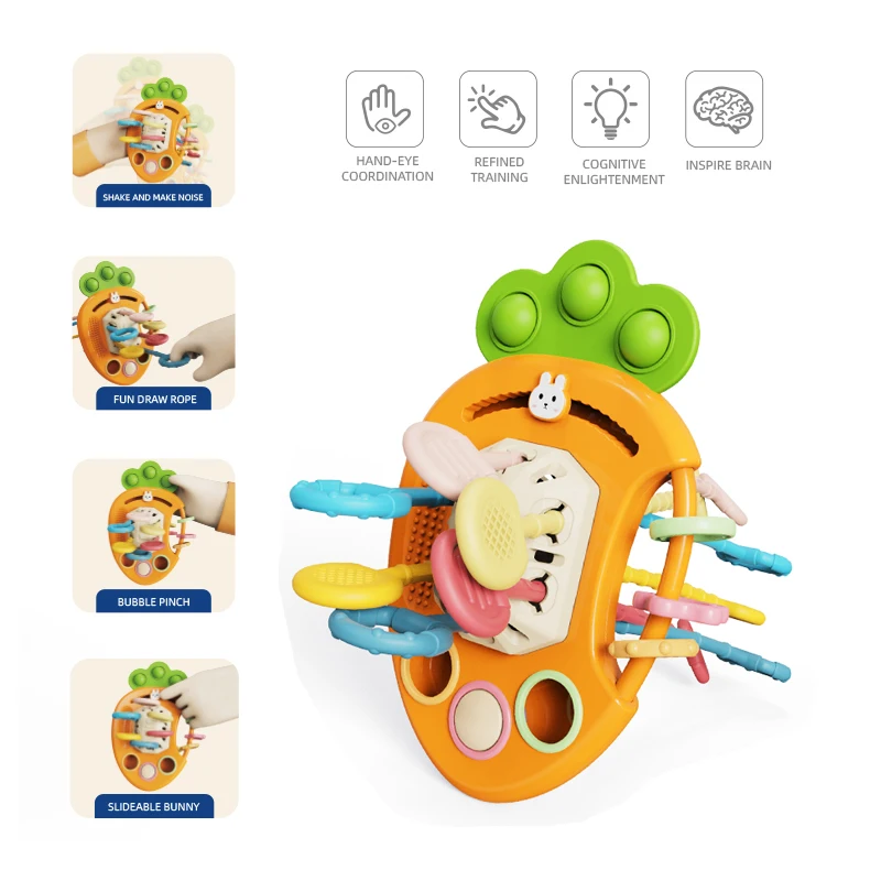 2024 New Silicone Pull Cord Activity Toddler Sensory Toys Baby Silicone Pull String Toys For Baby