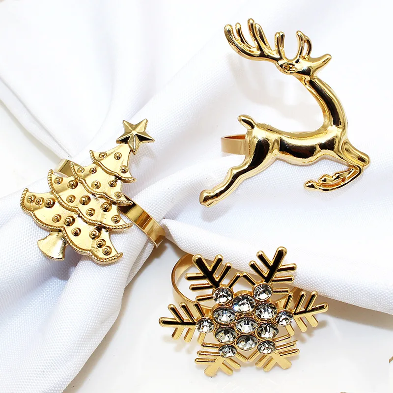 New Gold Color Snowflake Metal Napkin Rings for Table Napkin Decoration Christmas Thanksgiving Xmas Holiday Party