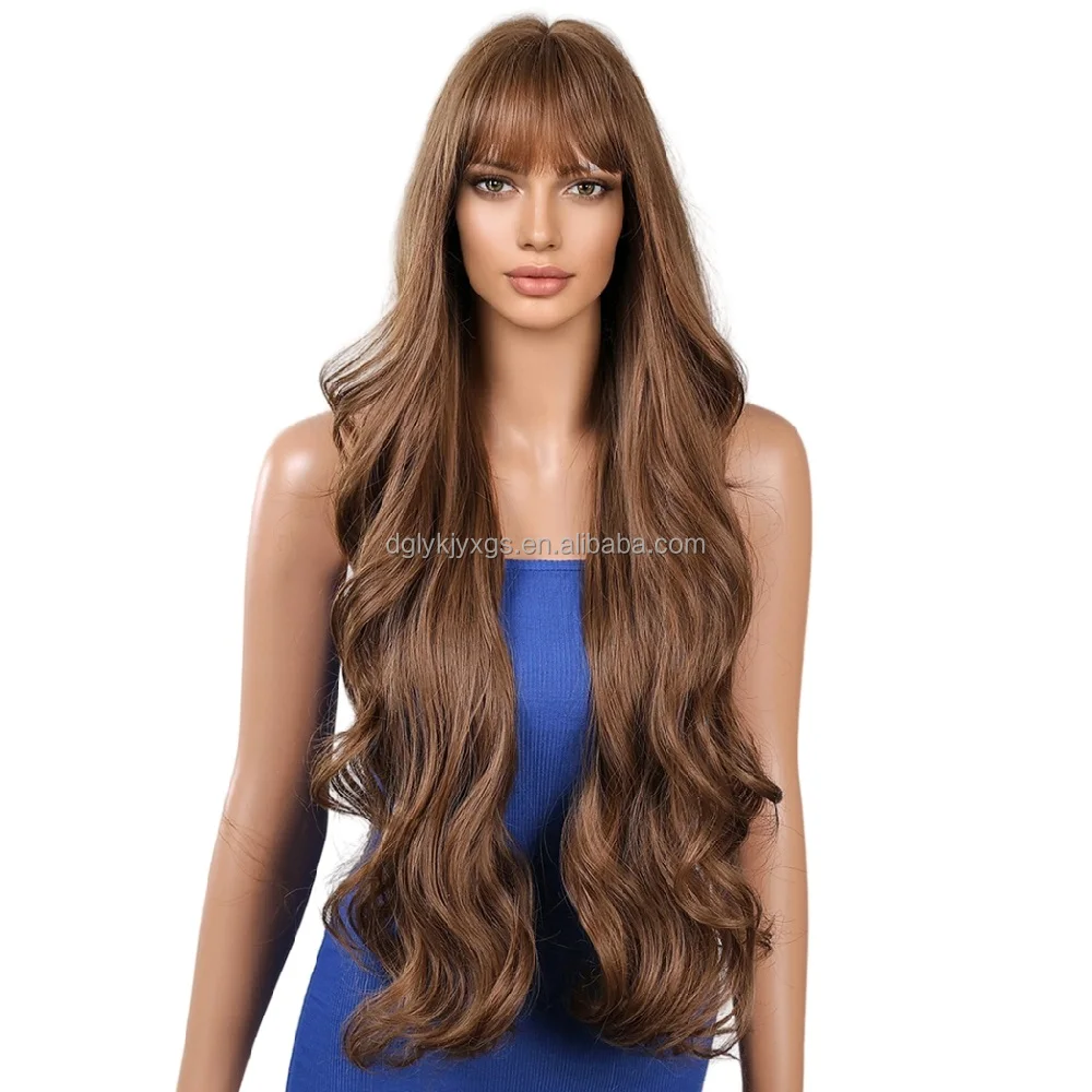 WH32 New style Synthetic Hair Wigs 30 Inchbangs big waves fashion long curly hair Gradient Gold water wave wig for women hair