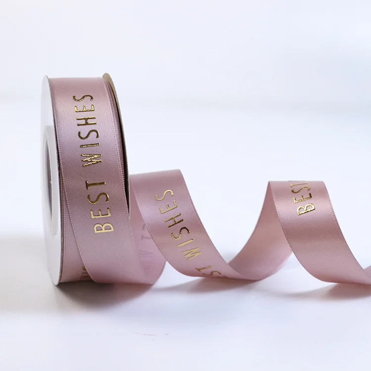 Wholesale christmas gift packaging embossed gold foil printed customize ribbon with logo in 3 d gold