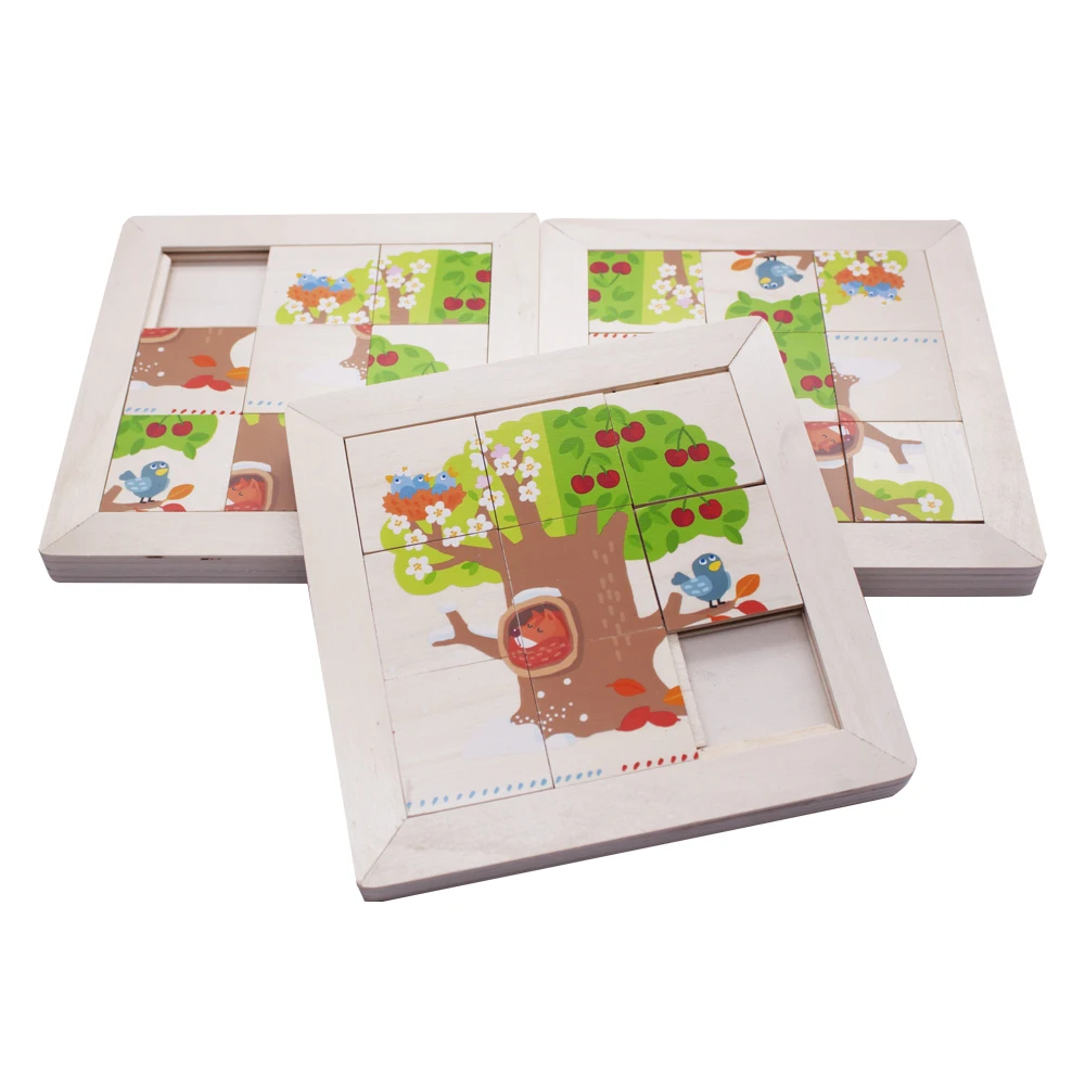manufacturer kids 3d wooden puzzle educational cartoon sliding puzzle for children