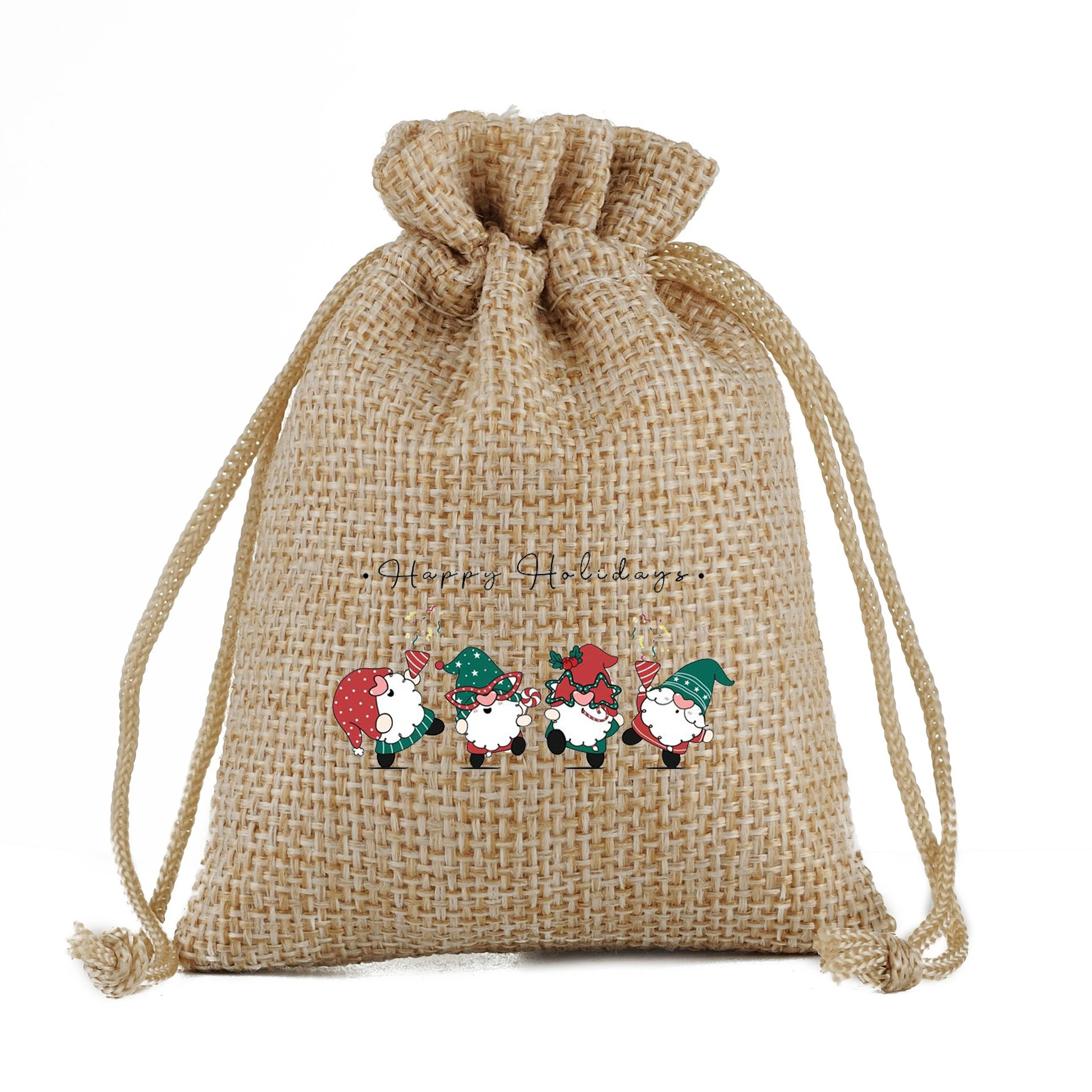 Custom Christmas Small Gift Bag Drawstring Blank DIY Pattern Holiday Party Gift Bag with Snowflake logo