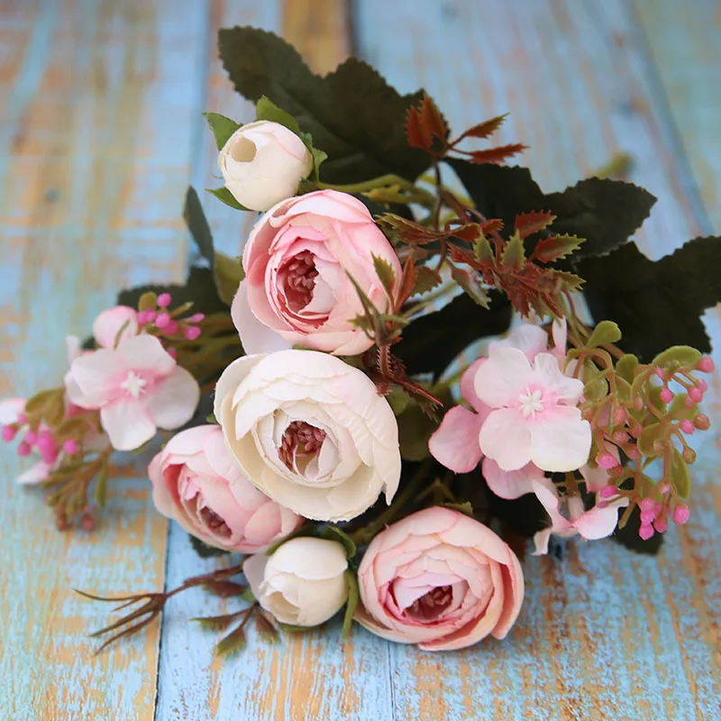 Real Touch Ranunculus Flower Artificial Tea Rose Pink Silk Fabric Wholesale Bundle Flowers for Wedding Decoration