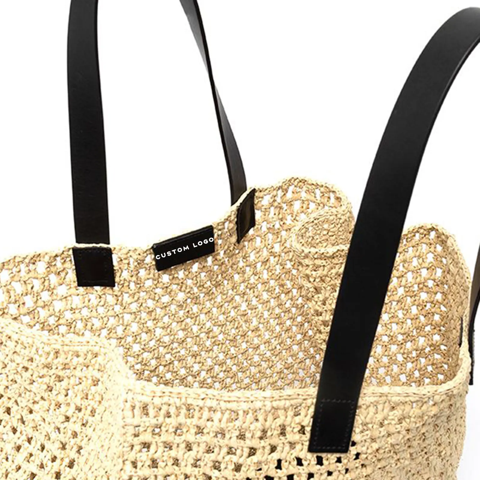 OEM Factory Black Shoulder Seagrass Bags Tote Straw Woven Beach Bag