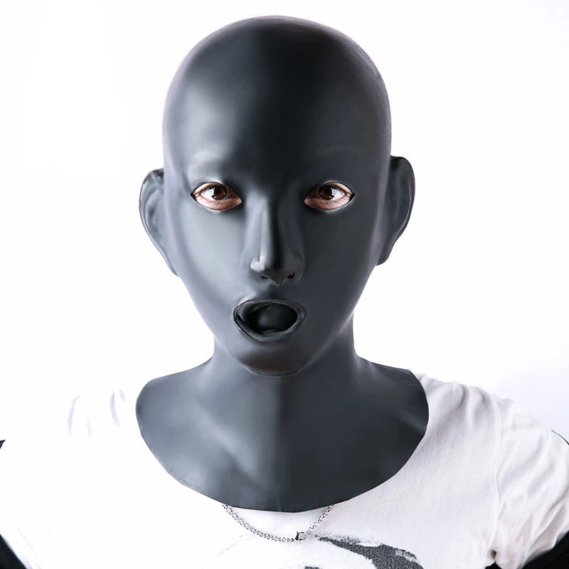 Natural Latex Hood Fetish Bondage Headgear Sex Hood