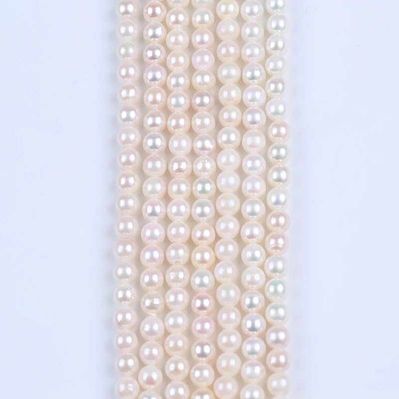 Wholesale Natural White Color Akoya Seawater Round Shape 5.5-6mm Pearl Strand