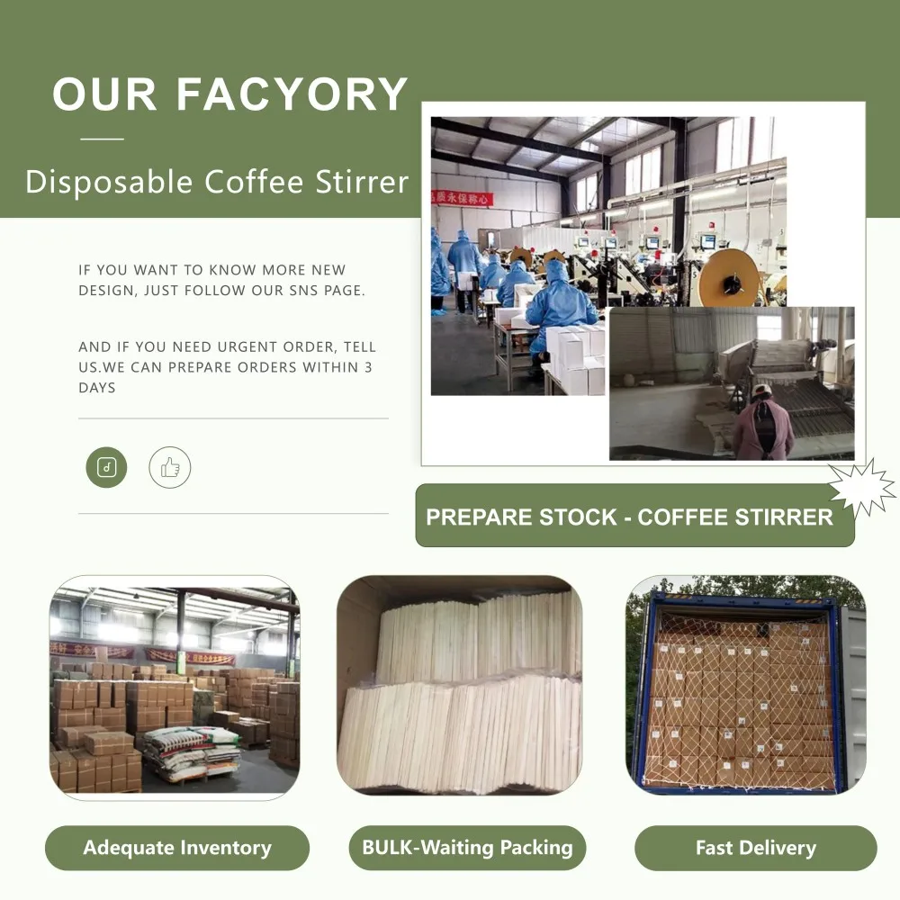 110mm Natural Bamboo Wooden Stir Sticks 1.3mm Thickness Coffee Cocktail Tea Hot Beverage Stirrers