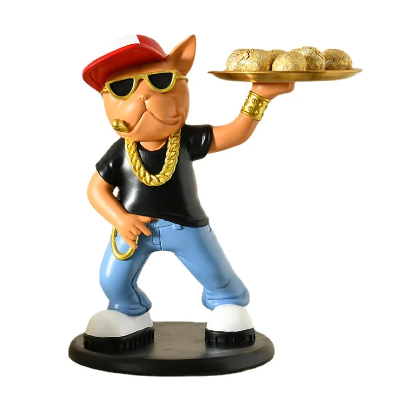 Resin Bulldog Tray Statue Storage Key Candy Jewelry Earrings Tray Suitable for Home Decor Modern Art Dining Table Decor Office