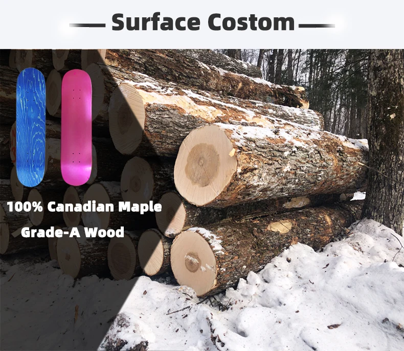 YAFENG skateboard technology oem 7.75 7 ply design 8.25 100% canadian maple wholesale technology blank custom carbon fiber skate
