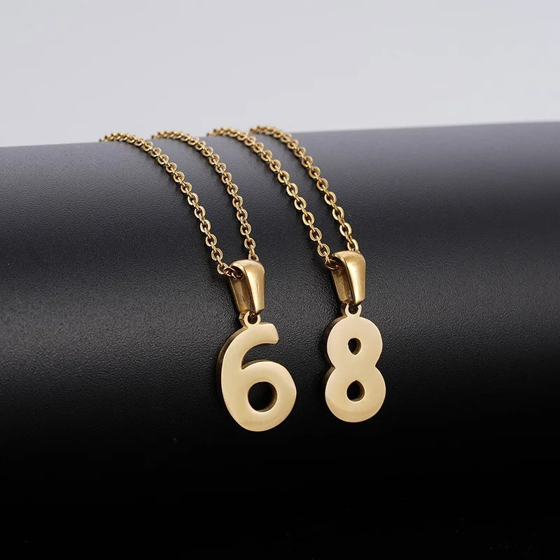 Simple Fashion Arabic Digital Jewelry Necklace Stainless Steel Gold Plated 0 to 9 Anti Stain necklace for couples gift