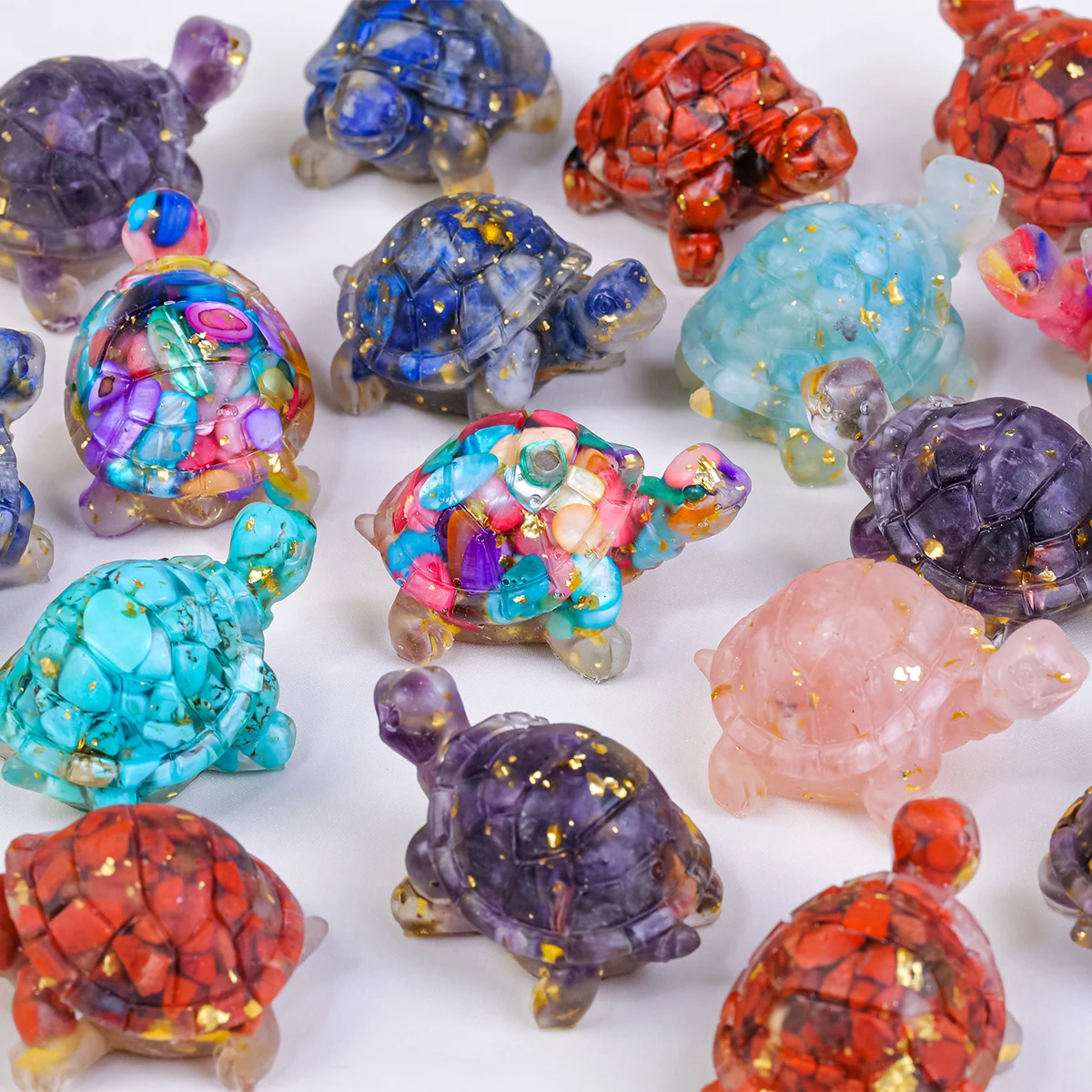 Wholesale Natural Healing Crystal Rose Quartz Epoxy Animals Crafts Carved Resin Gravel Tortoise For Decor