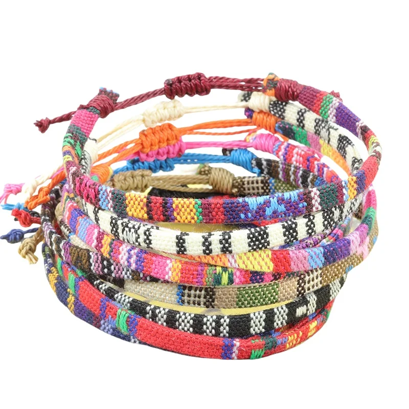 Bohemian Handmade Woven Bracelet Adjustable Friendship Cotton Linen Rope Woven Braided  Rainbow Bracelets