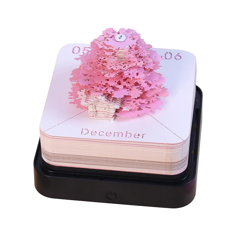 Best Selling Online Green Tree House Castle 3D Memo Pad Desk Decor Paper Arts 2024 Calender Crafts For New Year Gifts
