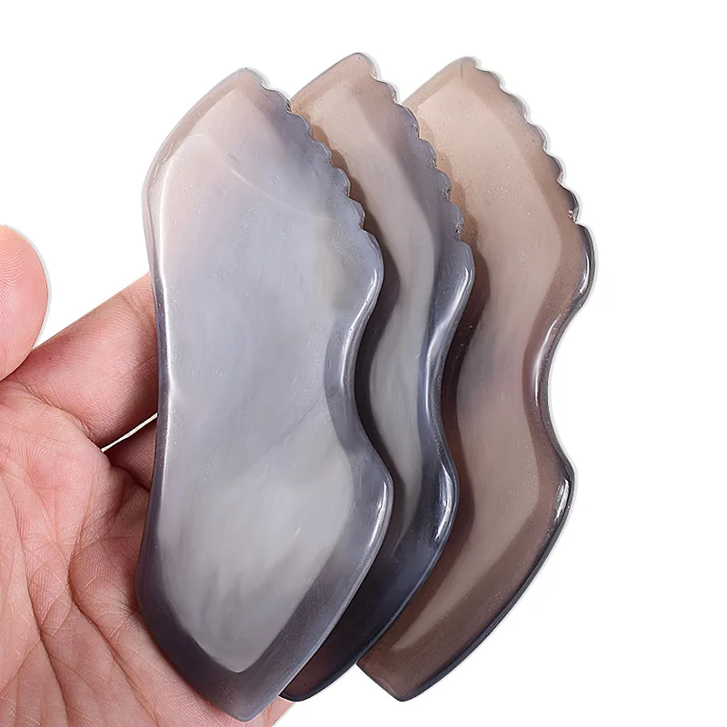 Luma Grey Agate Gua Sha Stone 100% Natural Grey Guasha Jade Custom Logo Scraping Tool Set Face Gua Sha Comb Beauty