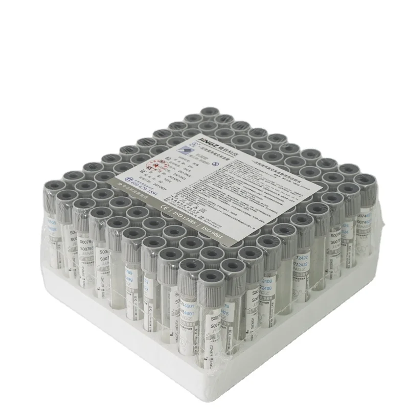 JINGZ Vacuum Blood Collection Glucose Tube Grey 2ml-5ml Oxalate/Glucose glass Tube with Sodium Fluoride