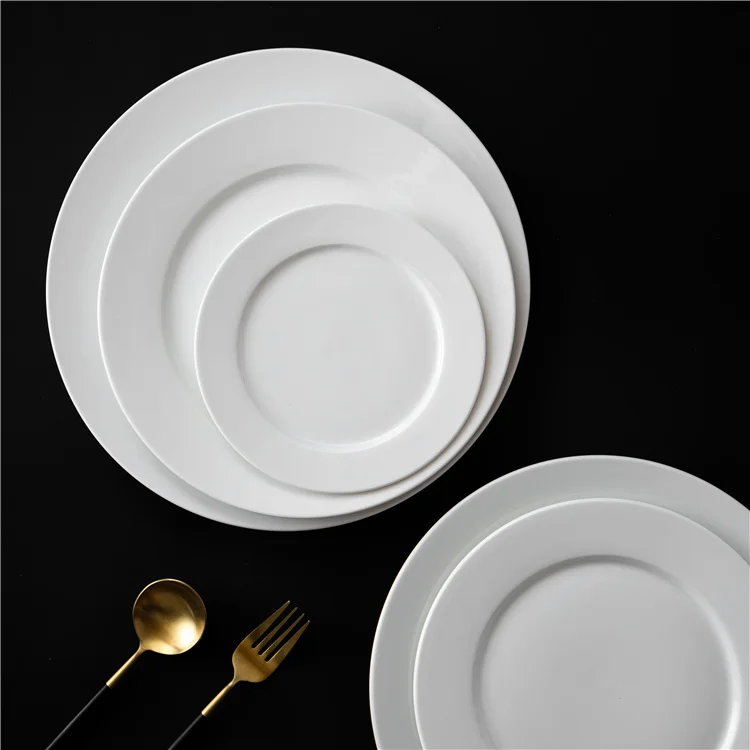 Factory direct selling catering hotel round flat dish nordic style white dinner plates for restaurant