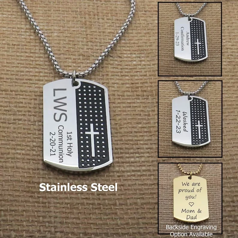 MECYLIFE Boys Men First Communion Necklace Jewelry Confirmation Gift Cross Name Date Necklaces