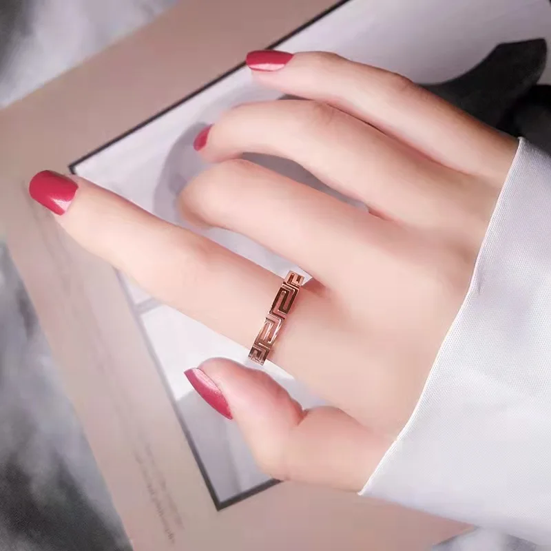 4MM Great Wall Pattern Ring Design Fine Jewelry Rings Wholesale Gold Stainless Steel Plated Latest Simple for Women Men 10pcs