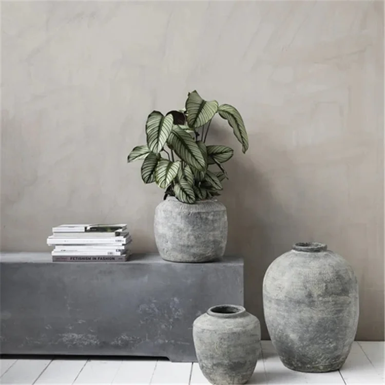 Hot selling rustic unique geometric pattern handmade concrete rustic vase cement vase ceramic vase for home decor