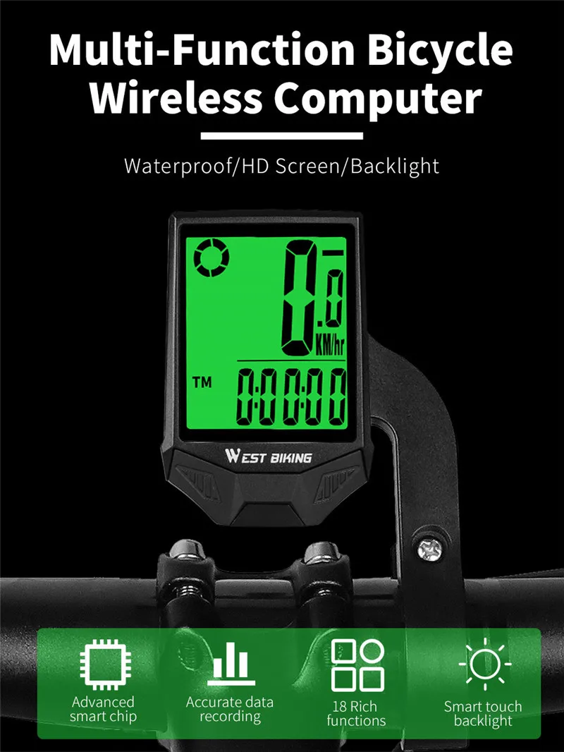 Mountain Bike Waterproof Wireless Computer Bicycle LCD Speed-ometer Odometer