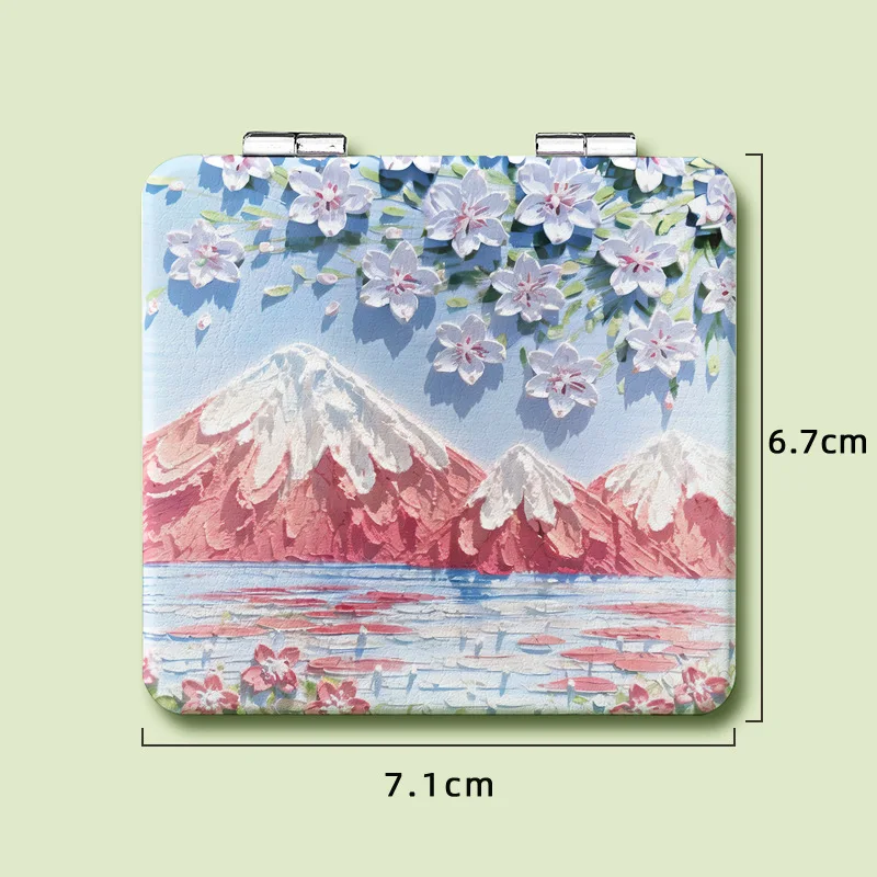 Hand painted oil painting small square mirror handheld makeup mirror portable pocket travel double side