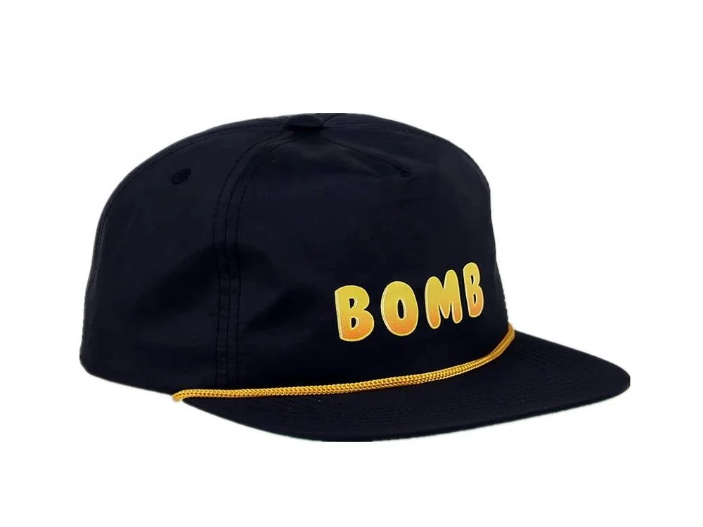 High quality Custom nylon unstructured flat brim snapback hat with rope